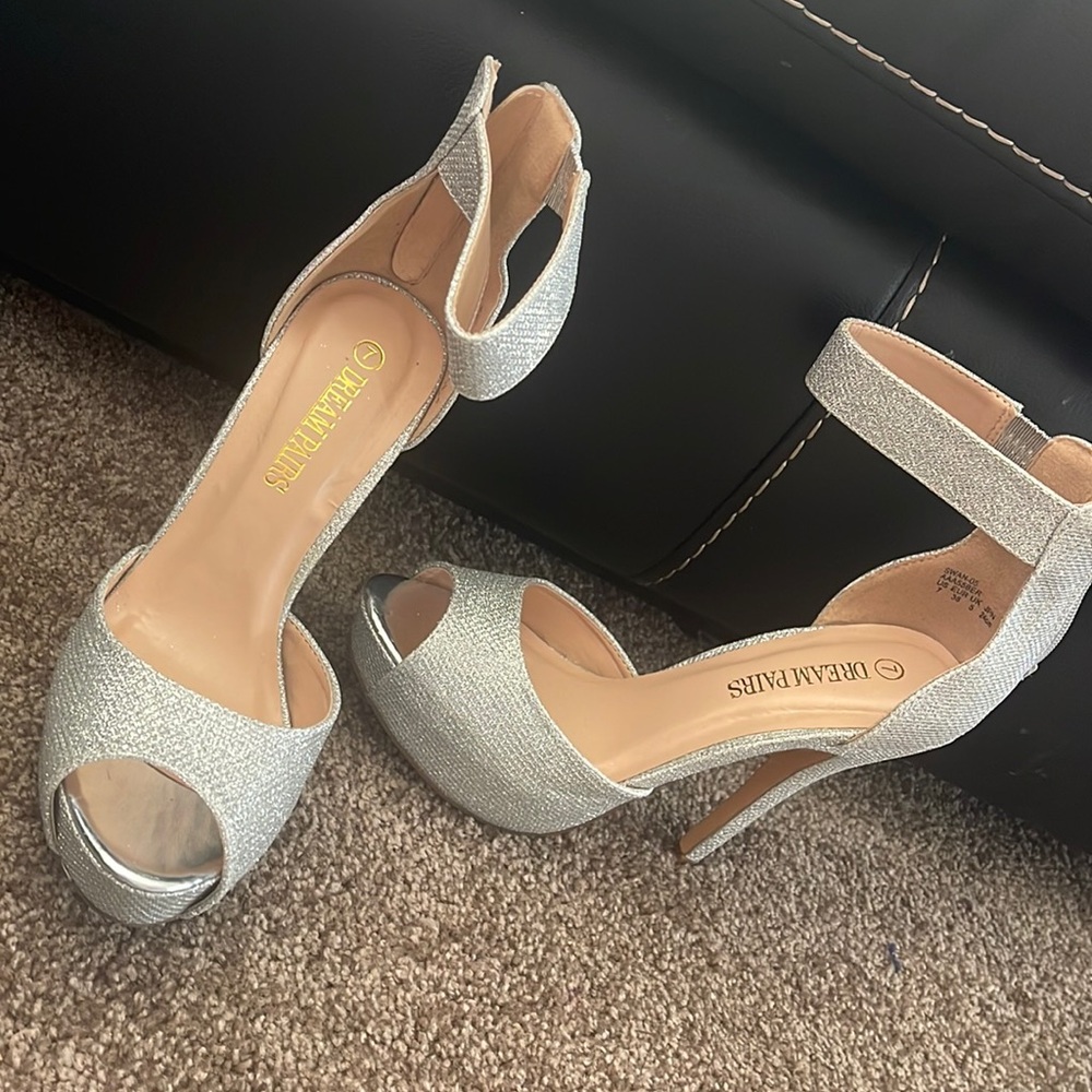 Silver glitter heels